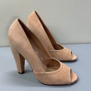 Steve Madden Women's Cream Leather Fiktion  Peep Toe Pump Heel Shoe Size 8.5